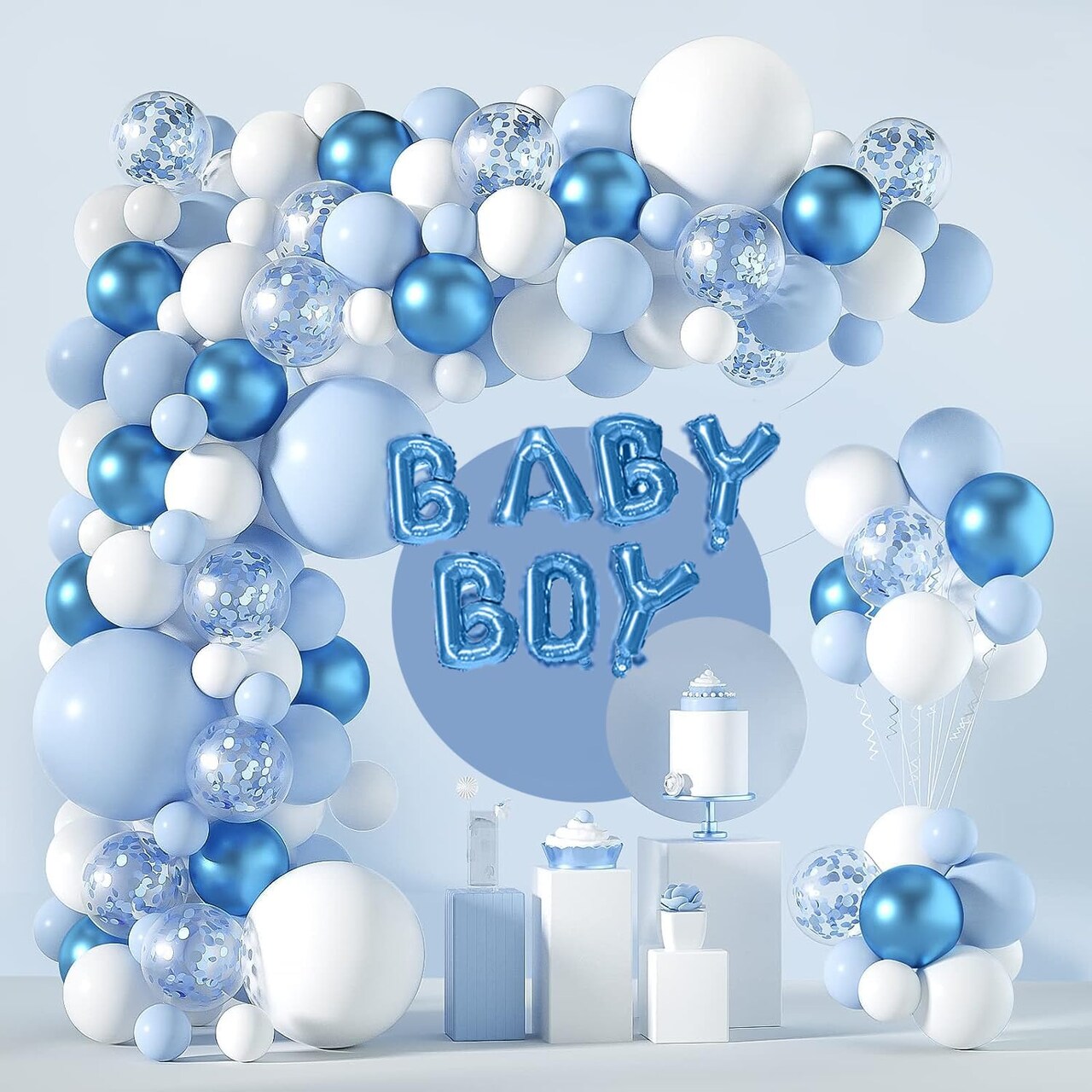 Blue And White Balloon Arch Garland Kit - Baby Boy Balloons Arch Different Sizes 5 12 18 Inch Blue White Balloons for Boys Baby Shower Decorations Birthday Engagement Party Gender Reveal Decor